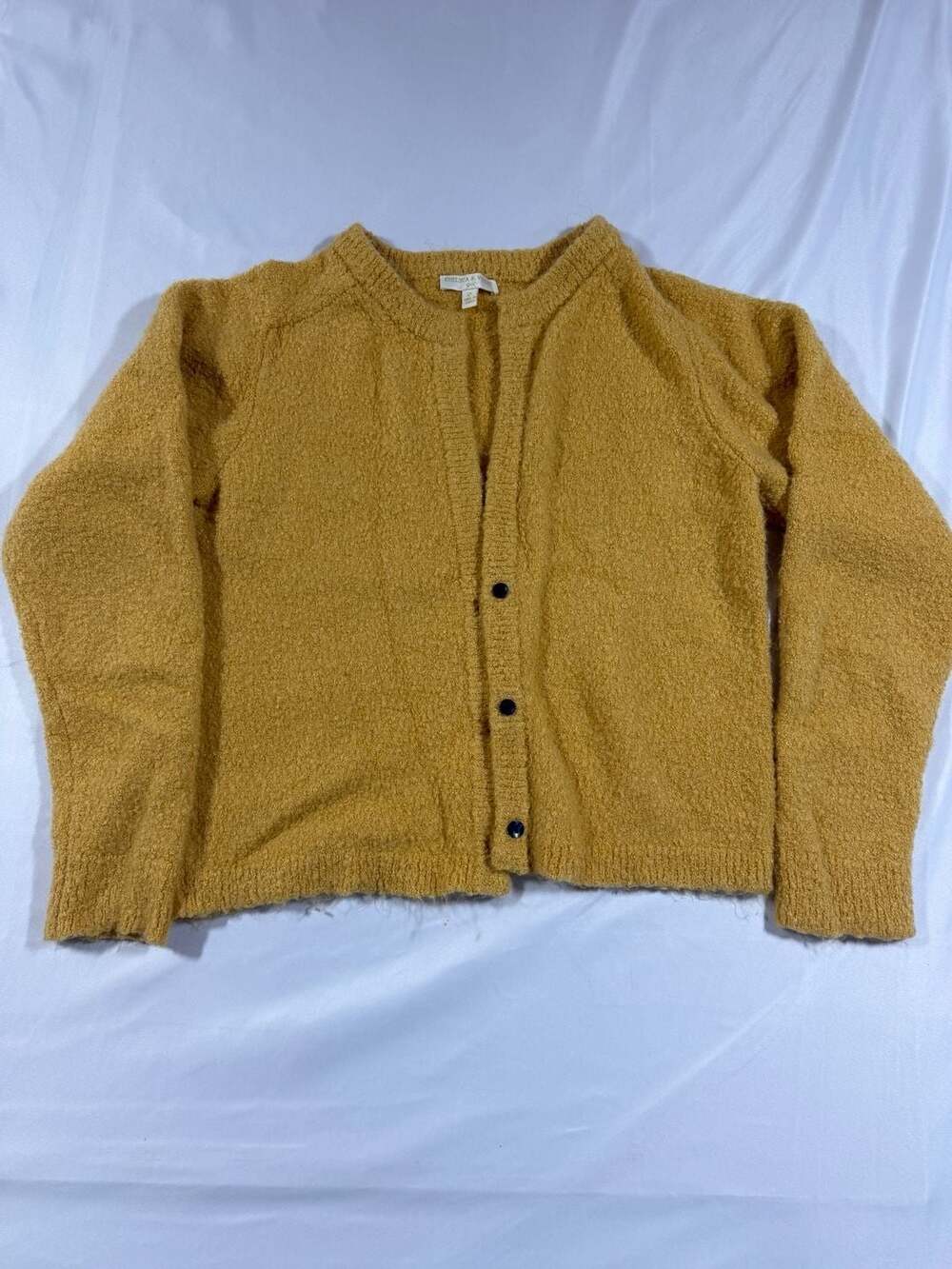 Chelsea & Violet Girls Mustard Yellow Textured Button-Down Cardigan
